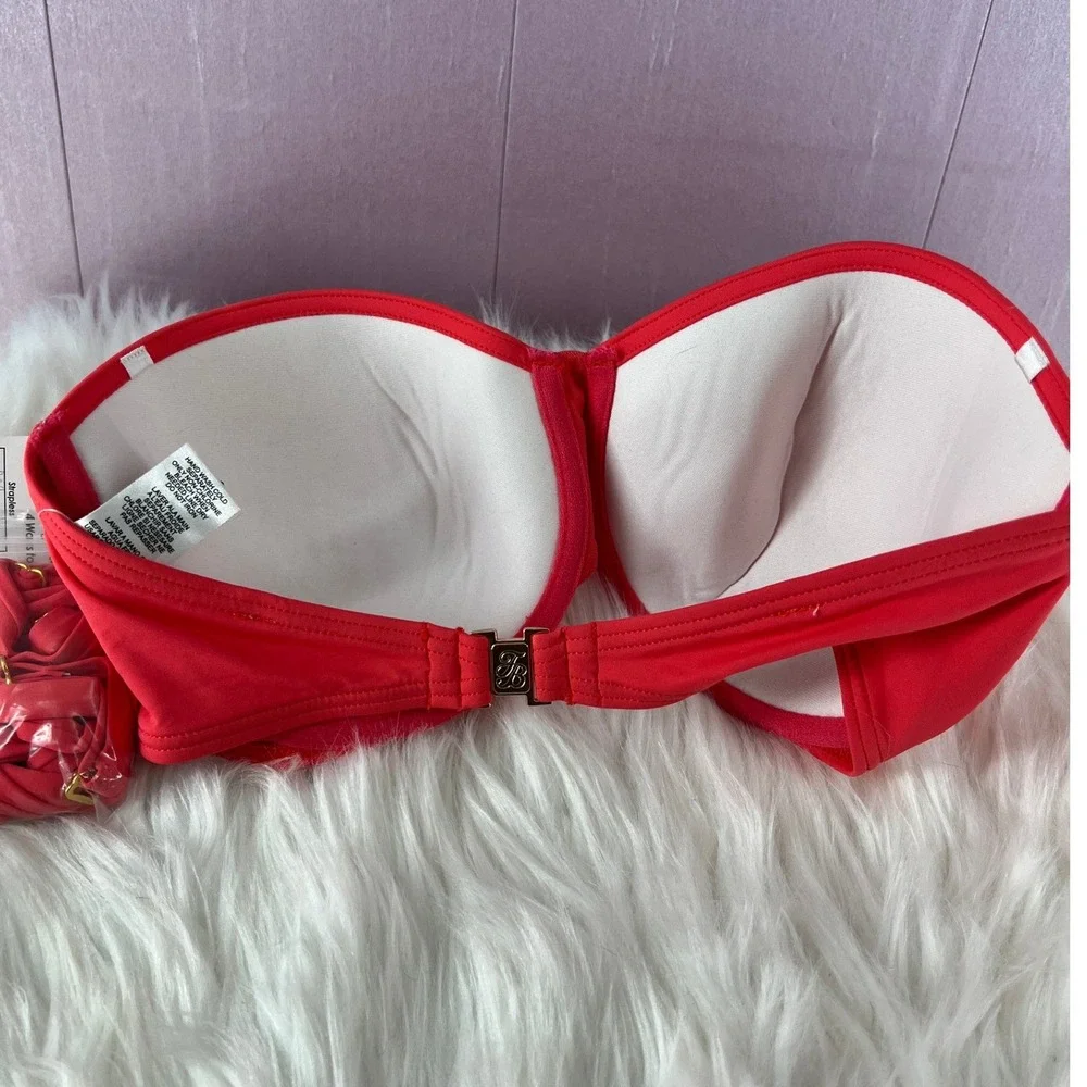 Tommy Bahama Pearl Solids Chic Strapless Bikini Top 34D Bright Coral NEW
